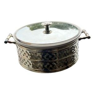 Vintage Hall White Serving Dish with Silver Plate Cover and Handles Set